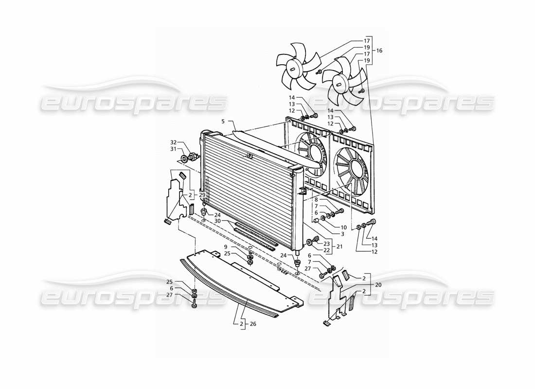 maserati qtp. 3.2 v8 (1999) radiator and cooling fans part diagram