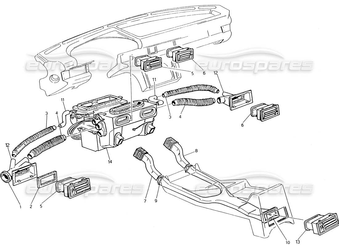 maserati 222 / 222e biturbo ventilation parts diagram