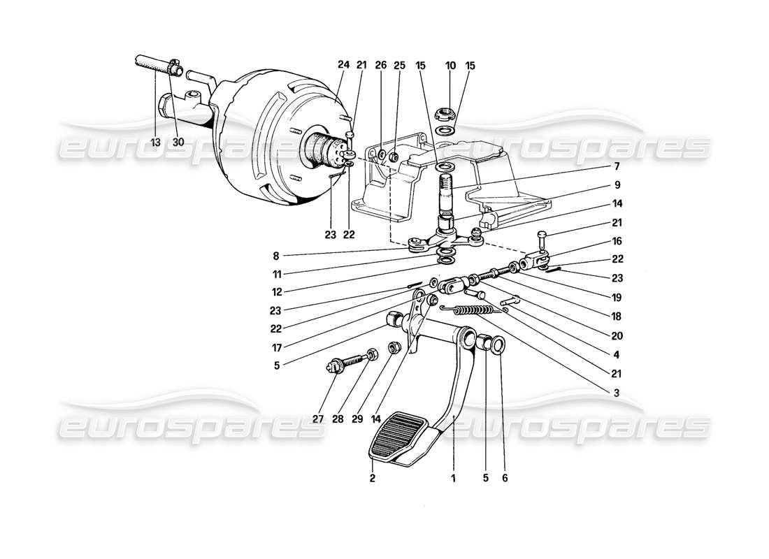 ferrari 328 (1988) brake hydraulic system (for car without antiskid system - variants for rhd version) parts diagram