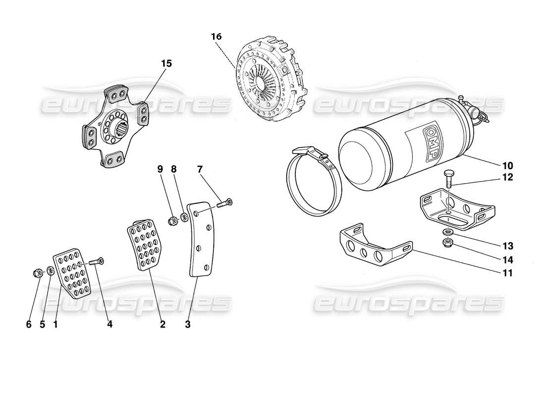 ferrari 348 challenge (1995) pedal plates - clutch disc- extinguisher part diagram