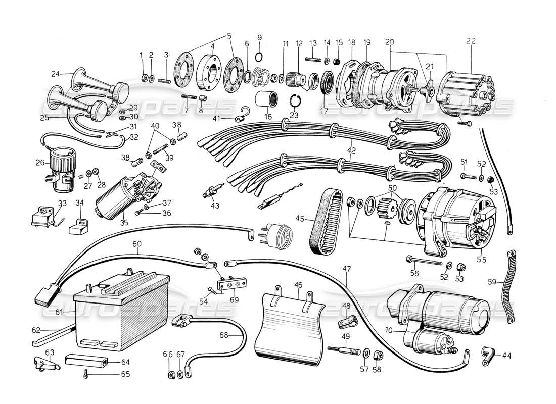 lamborghini countach 5000 s (1984) electrical system parts diagram