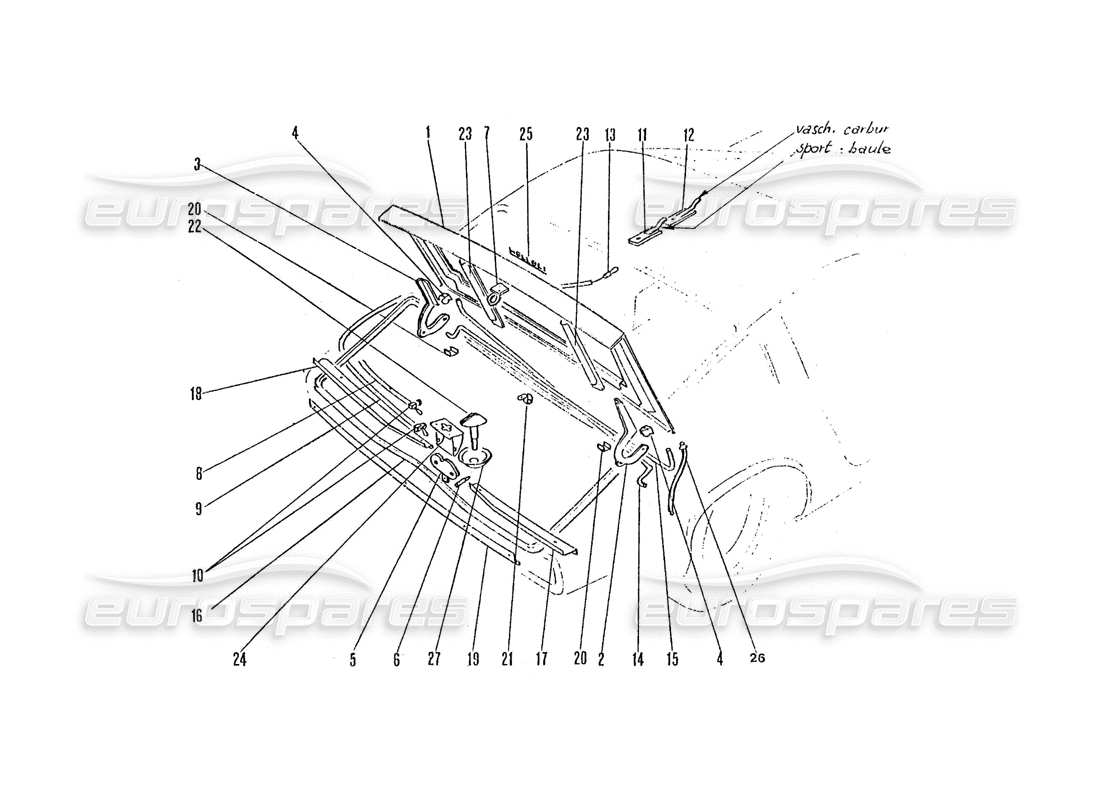 ferrari 365 gtc4 (coachwork) rear boot lid part diagram