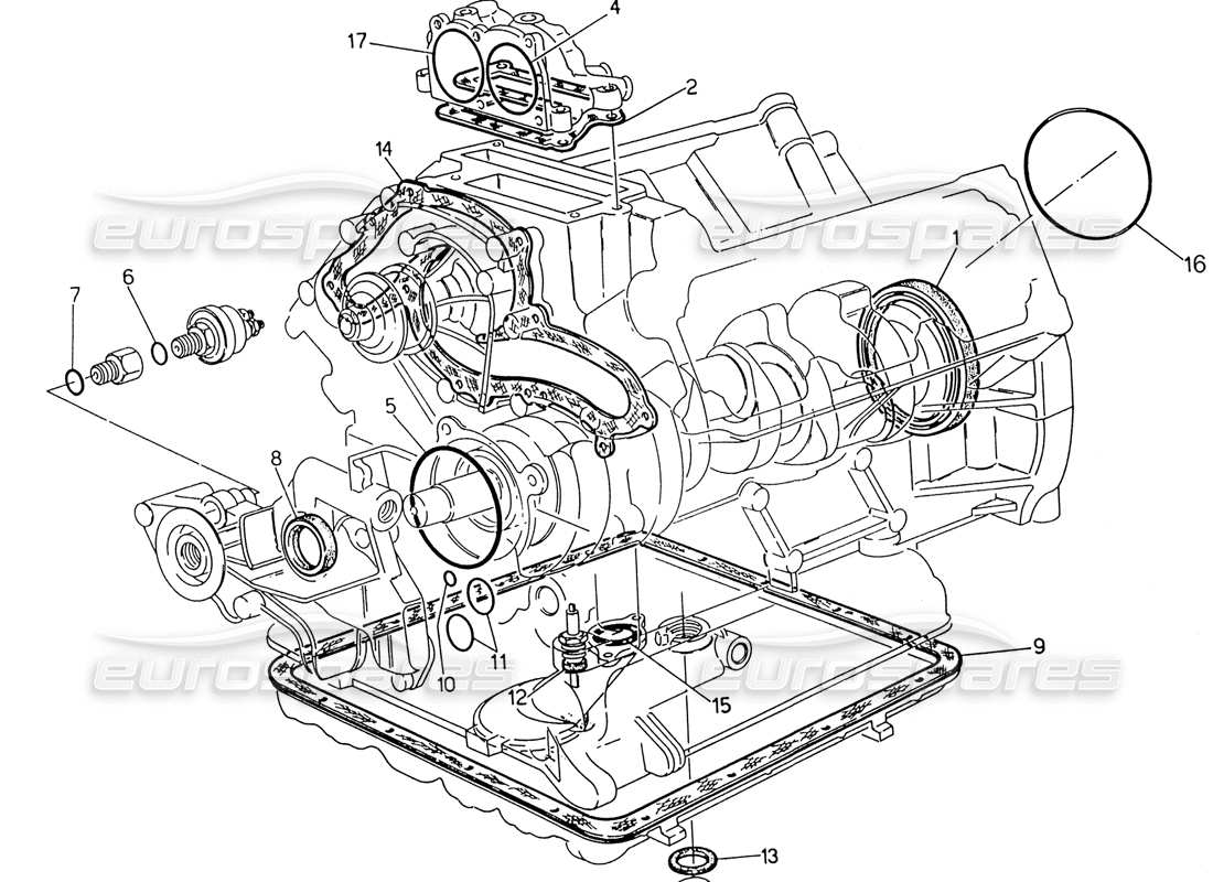 maserati 222 / 222e biturbo gasket and oil seals for block overhaul part diagram