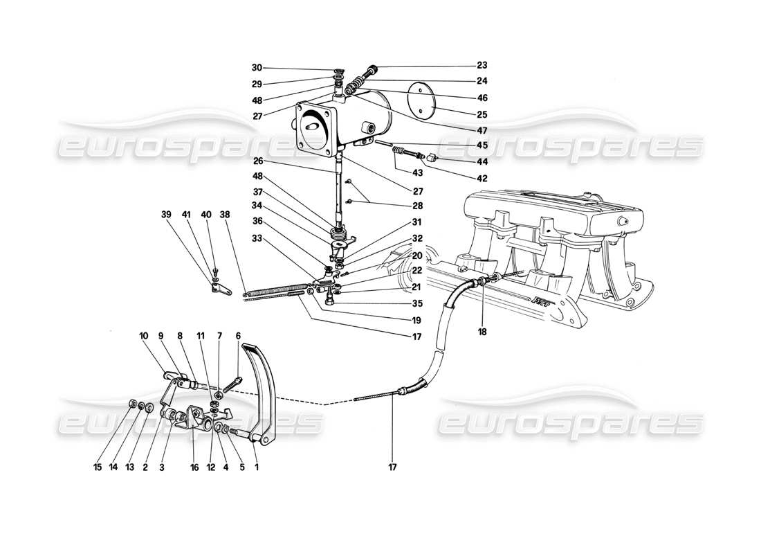 ferrari 208 turbo (1982) throttle control parts diagram