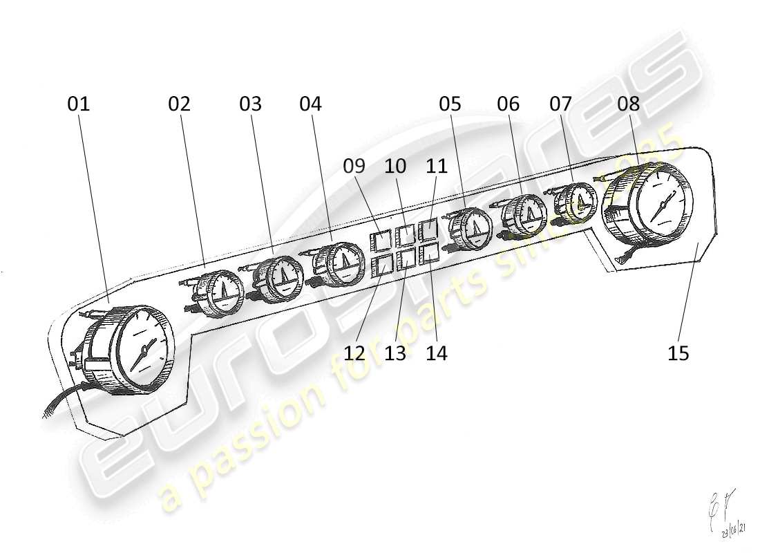 lamborghini urraco p250 / p250s instruments parts diagram