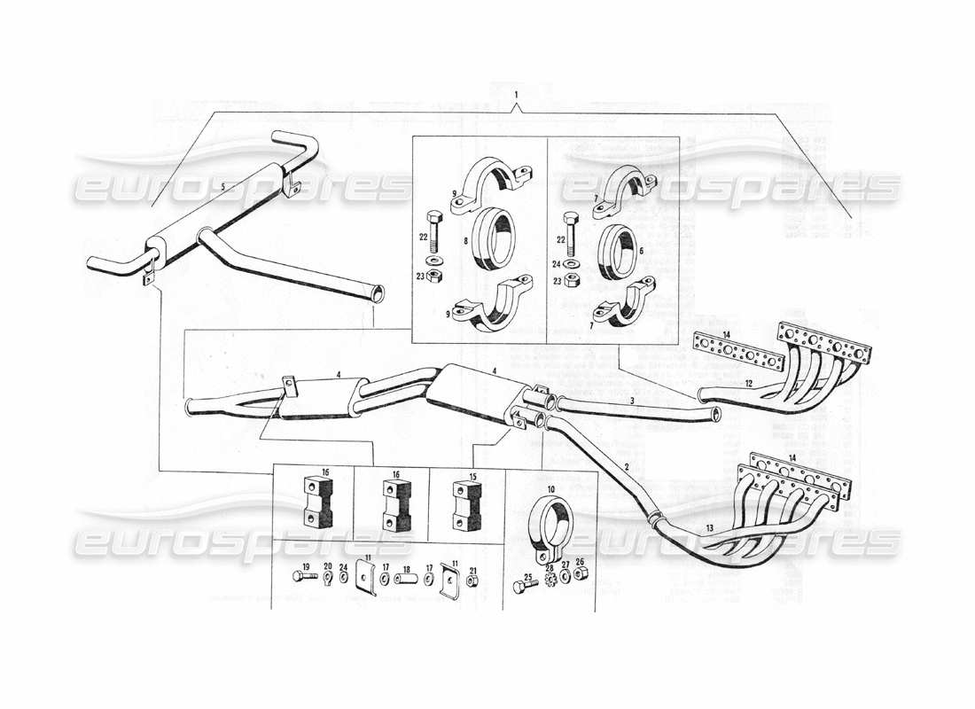 maserati indy 4.2 exhaust pipes part diagram