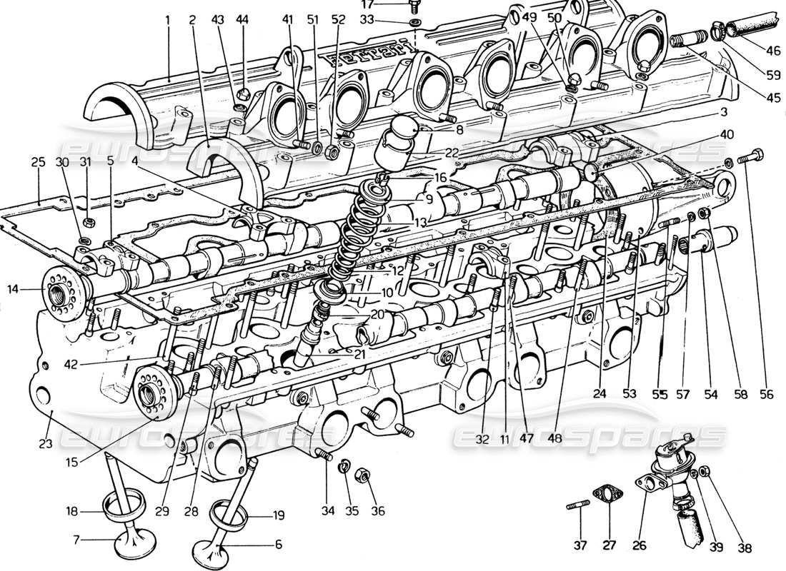 ferrari 365 gt4 2+2 (1973) cylinder head (lelt) part diagram