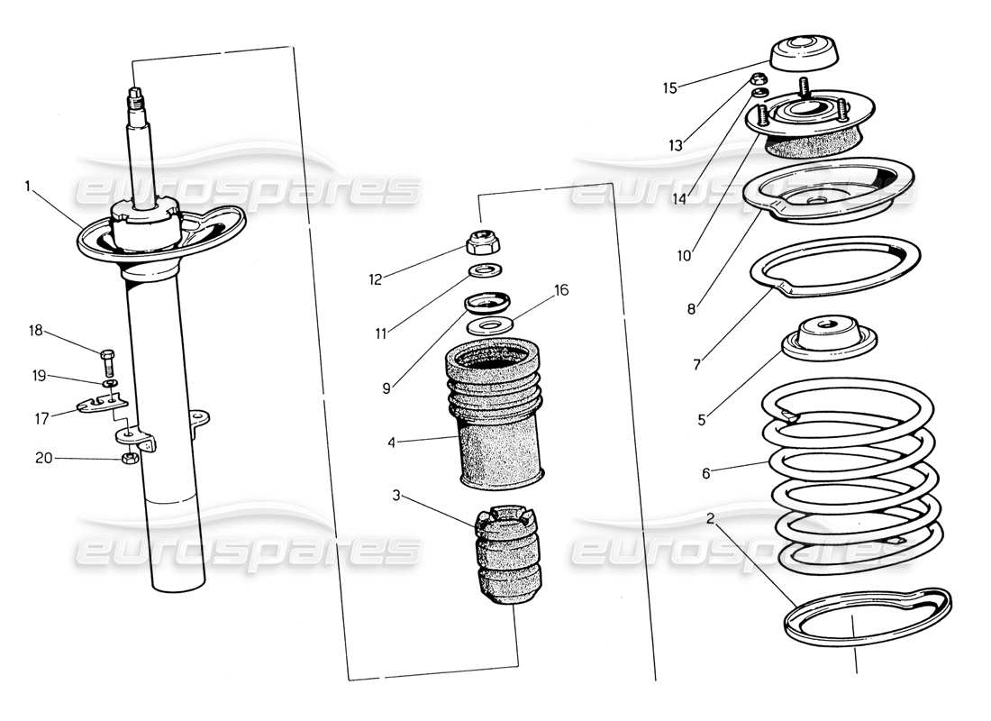 maserati 222 / 222e biturbo front shock absorber parts diagram