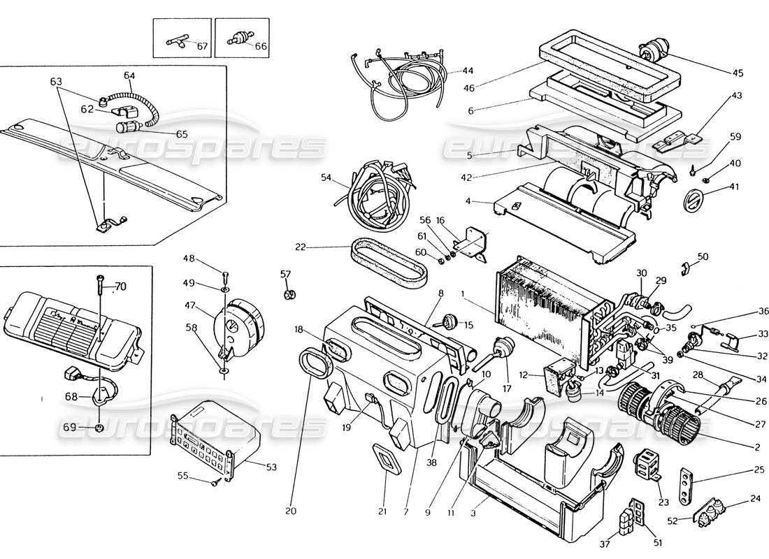 maserati 222 / 222e biturbo automatic air-conditioner set (lh steering) parts diagram