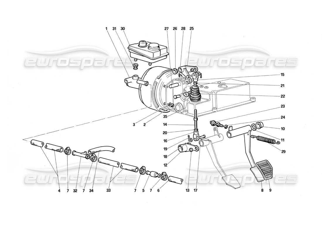 ferrari testarossa (1987) brake hydraulic system parts diagram