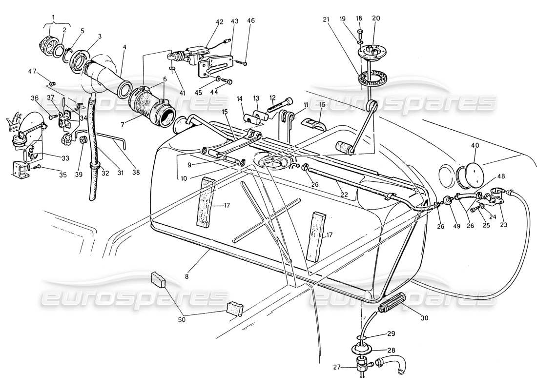 maserati 222 / 222e biturbo fuel tank parts diagram