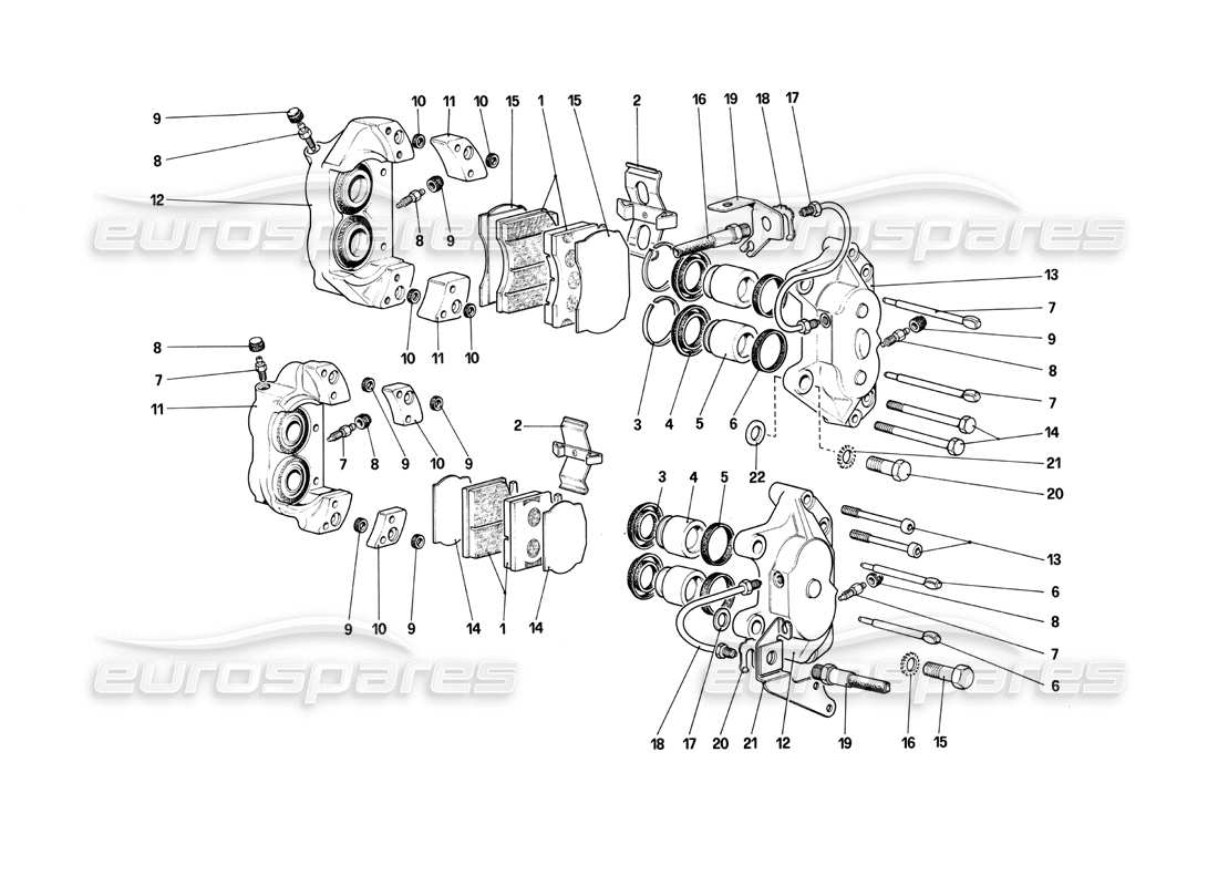 ferrari 412 (mechanical) calipers for front and rear brakes parts diagram