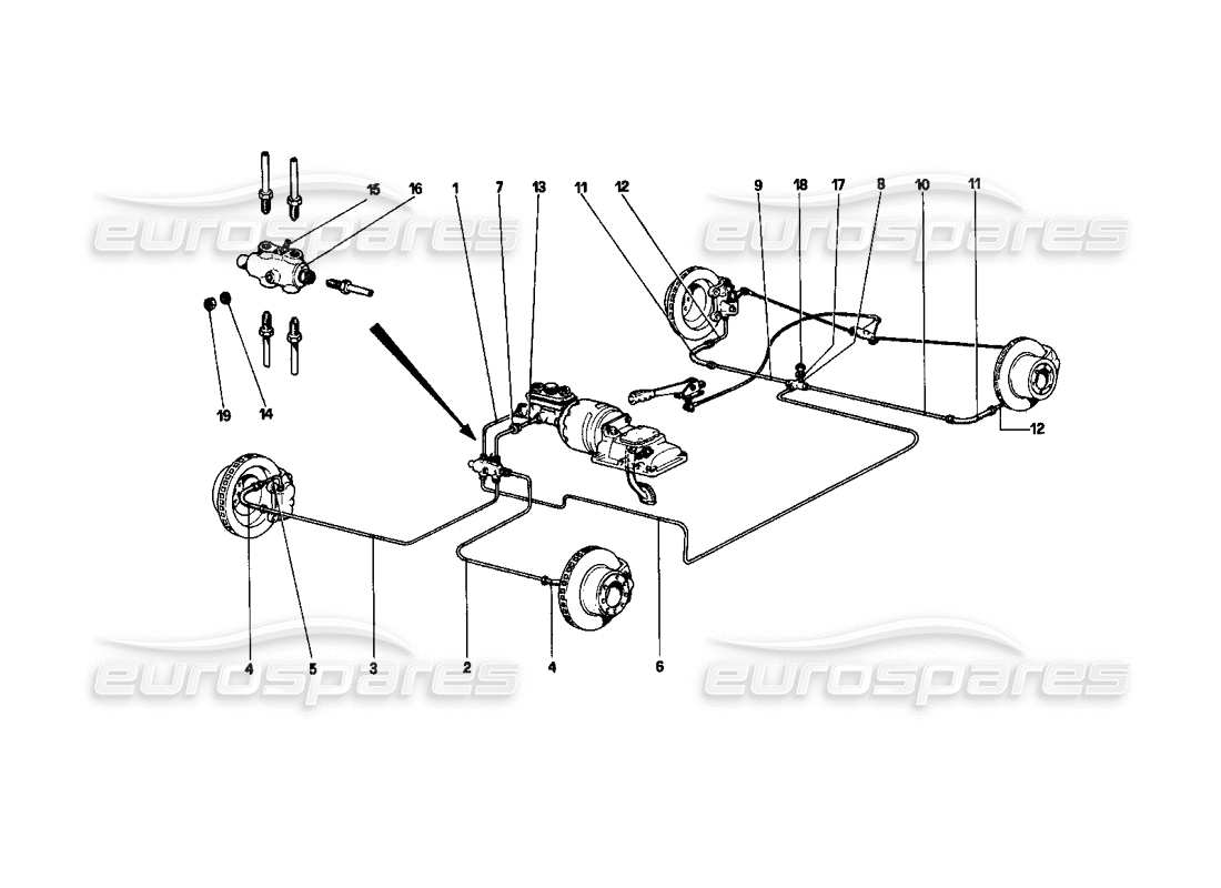 ferrari 208 turbo (1982) brake system parts diagram