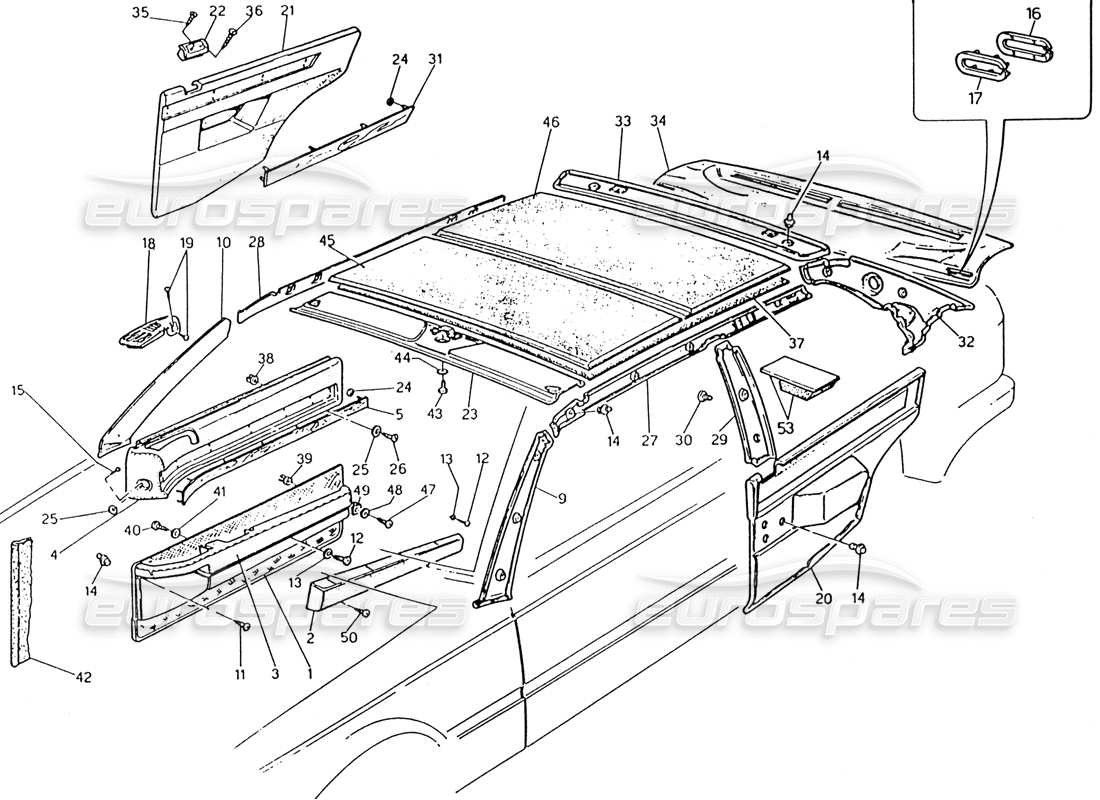 maserati 222 / 222e biturbo trim parts diagram