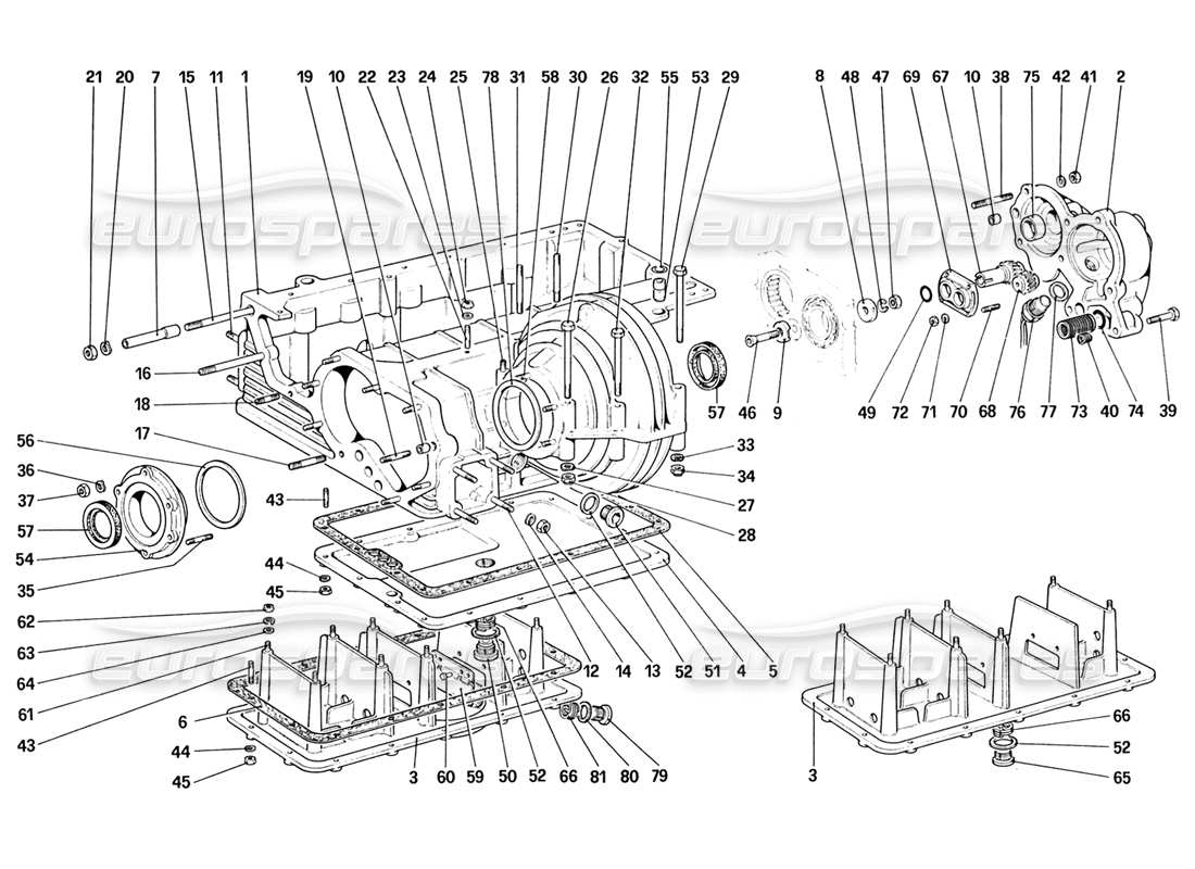 ferrari 328 (1988) gearbox - differential housing and oil pump parts diagram