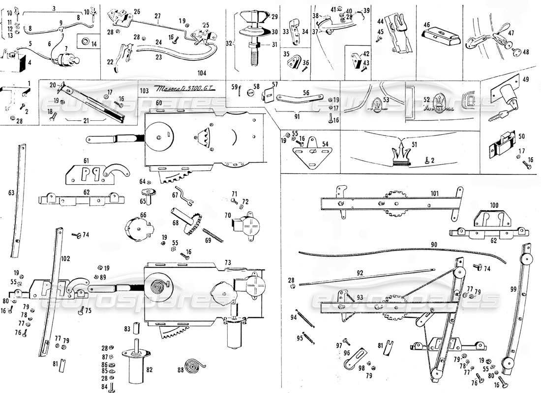 maserati mistral 3.7 window regulator part diagram