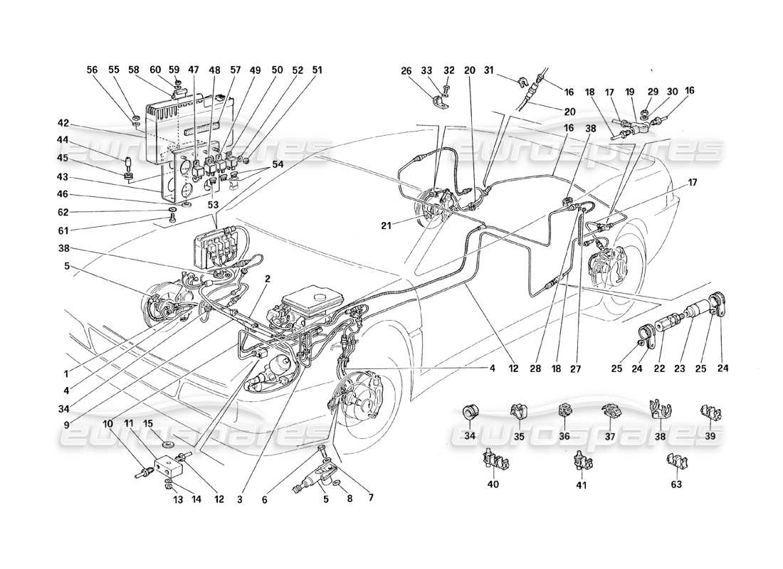 ferrari 348 (1993) tb / ts brake system (with antiskid) part diagram