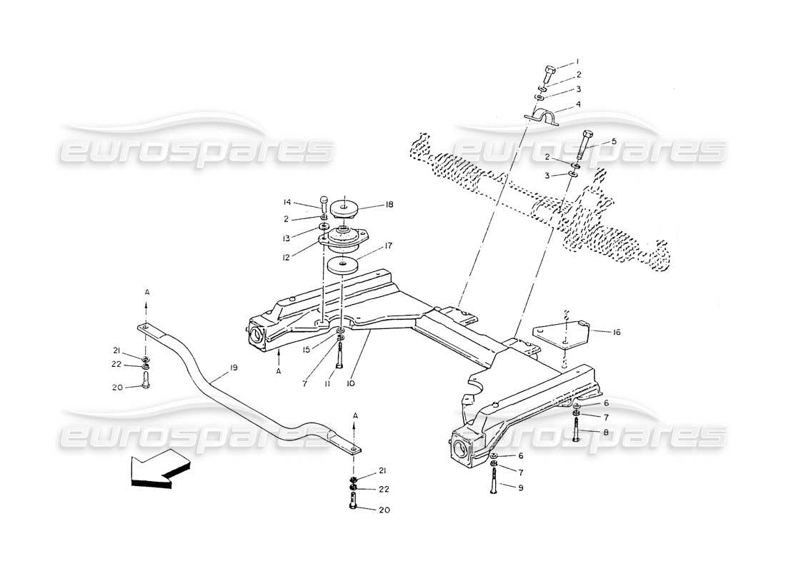 maserati ghibli 2.8 (non abs) front chassis and steering box part diagram
