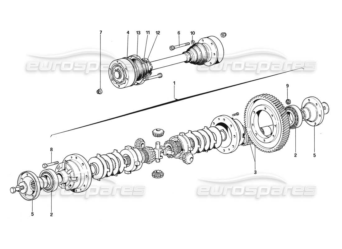 ferrari 328 (1988) differential & axle shafts parts diagram