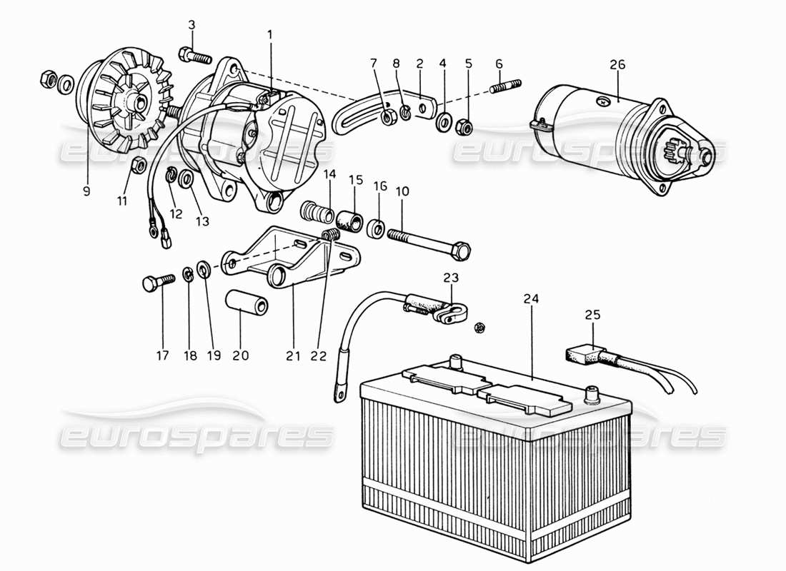 ferrari 206 gt dino (1969) current output - starting motor part diagram