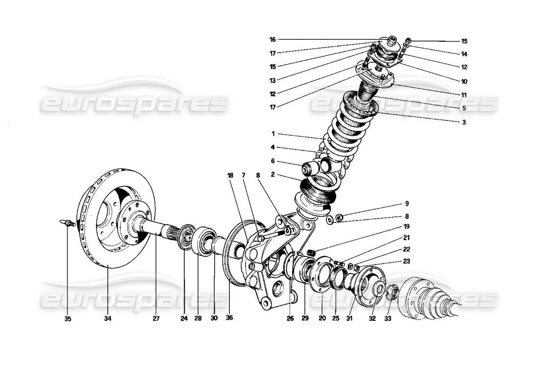 ferrari mondial 3.0 qv (1984) rear suspension - shock absorber and brake disc parts diagram