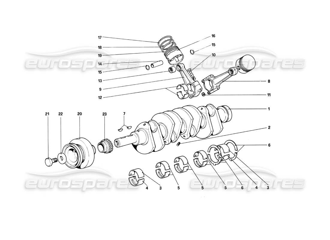 ferrari 208 turbo (1982) crankshaft - connecting rods and pistons parts diagram