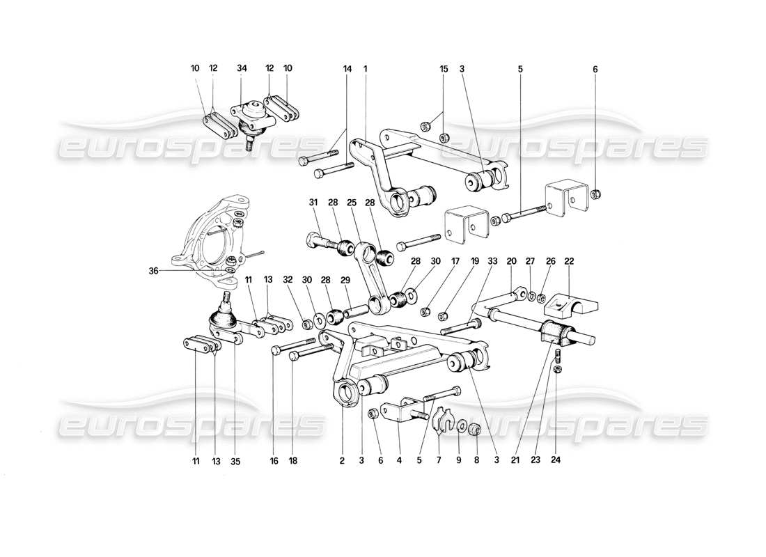 ferrari mondial 3.0 qv (1984) front suspension - wishbones parts diagram