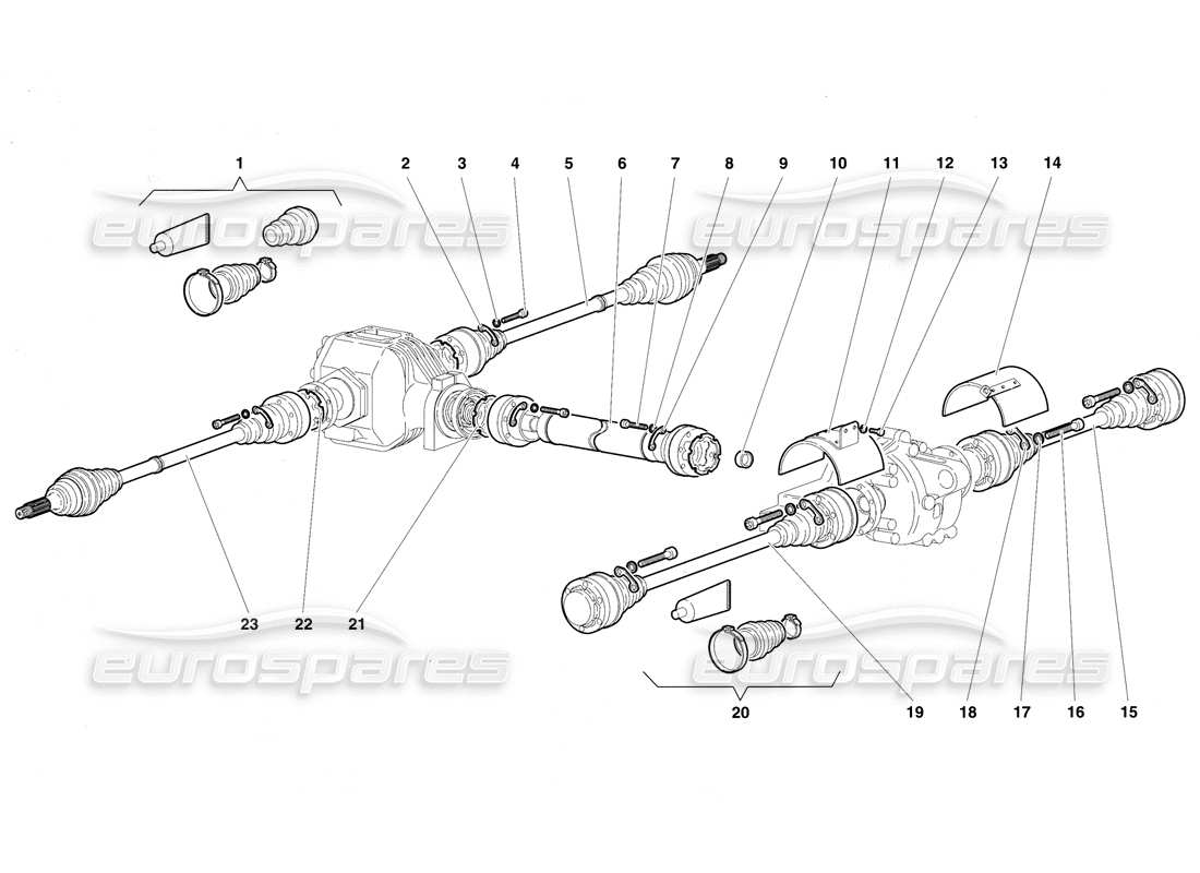 lamborghini diablo vt (1994) driveshafts and propeller shaft part diagram