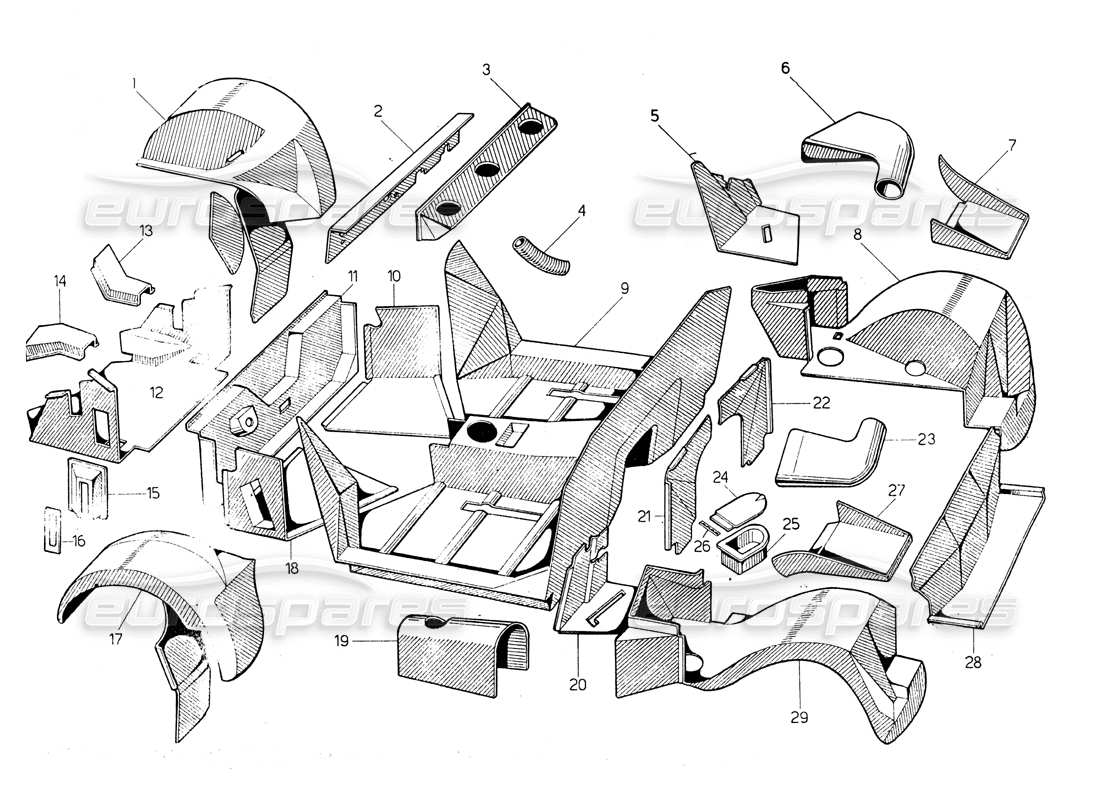 LAMBORGHINI COUNTACH LP400 FIBERGLASS INNER COATING PART DIAGRAM lamborghini countach lp400 fiberglass inner coating part diagram
