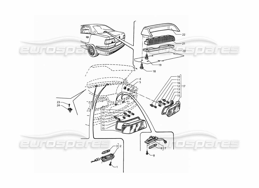 maserati qtp. 3.2 v8 (1999) rear lights part diagram