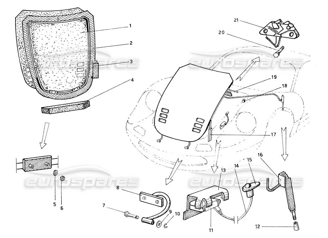 ferrari 206 gt dino (coachwork) front bonnet parts diagram