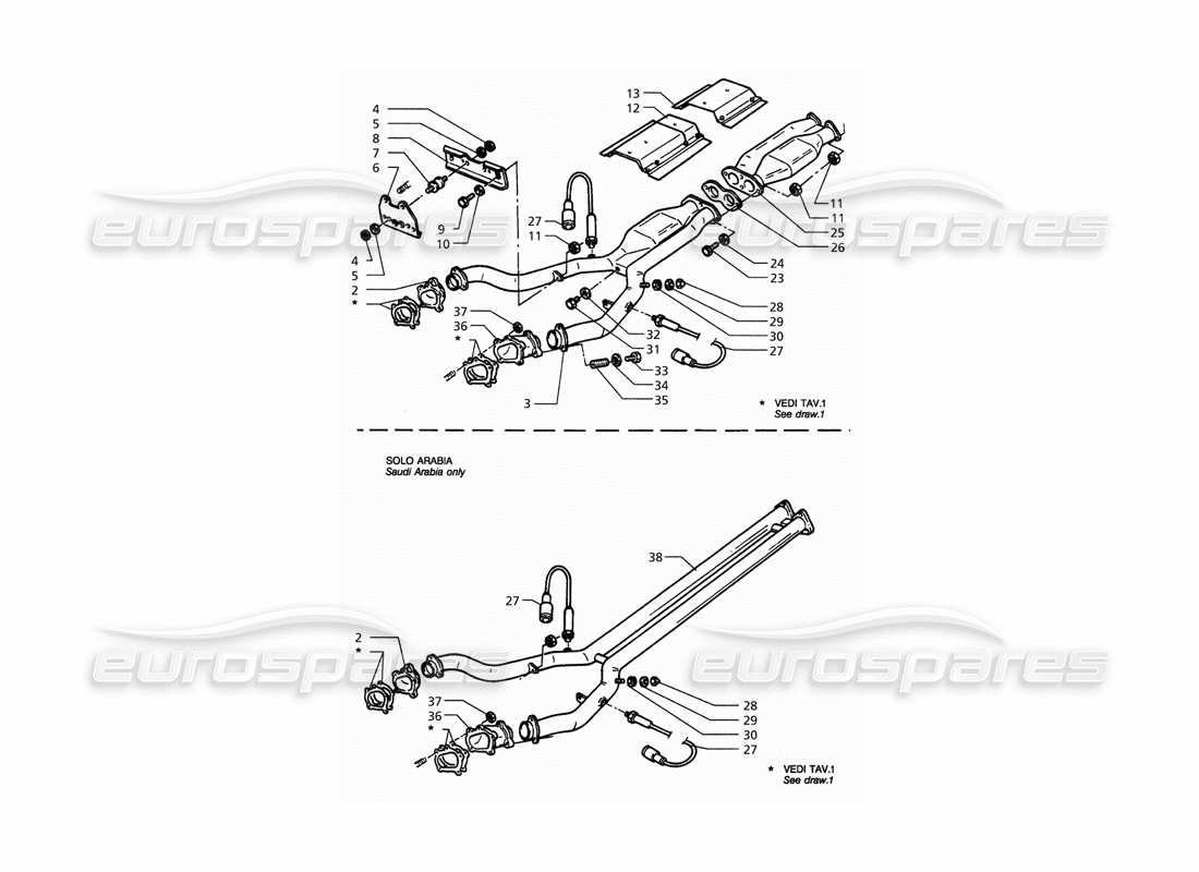 maserati qtp. 3.2 v8 (1999) front exhaust system parts diagram