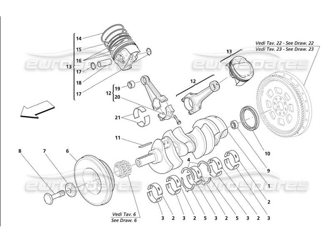 maserati 4200 spyder (2005) crankshaft conrods and pistons parts diagram