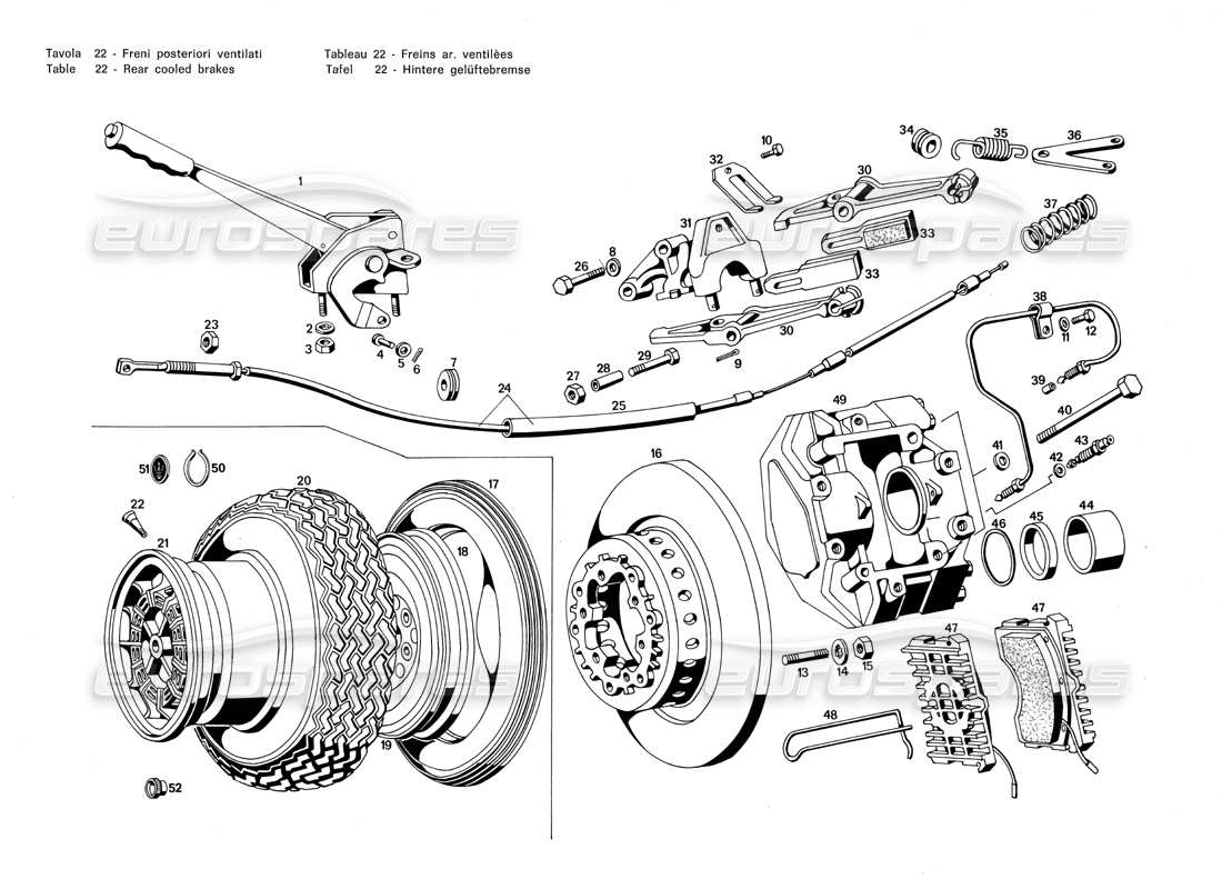 maserati merak 3.0 rear cooled brakes parts diagram