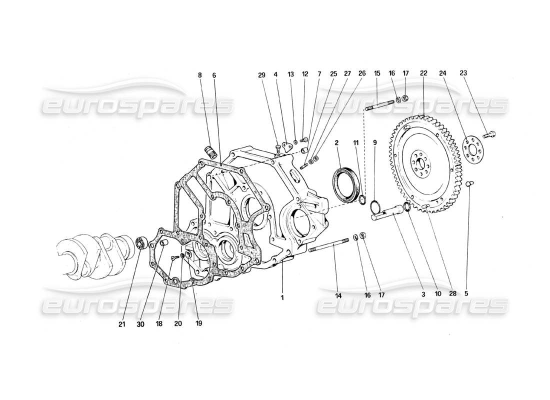 ferrari 328 (1988) flywheel and clutch housing spacer parts diagram