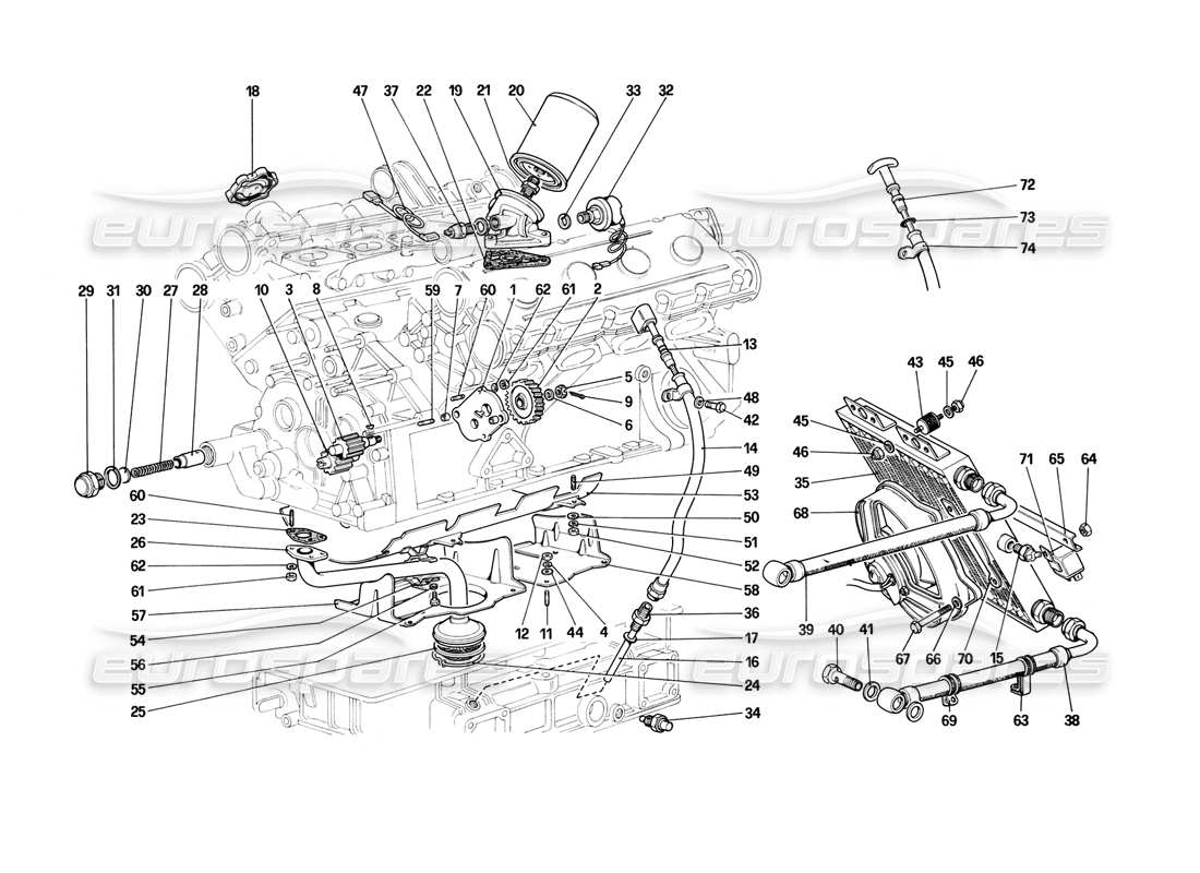 ferrari mondial 3.2 qv (1987) lubrication system part diagram