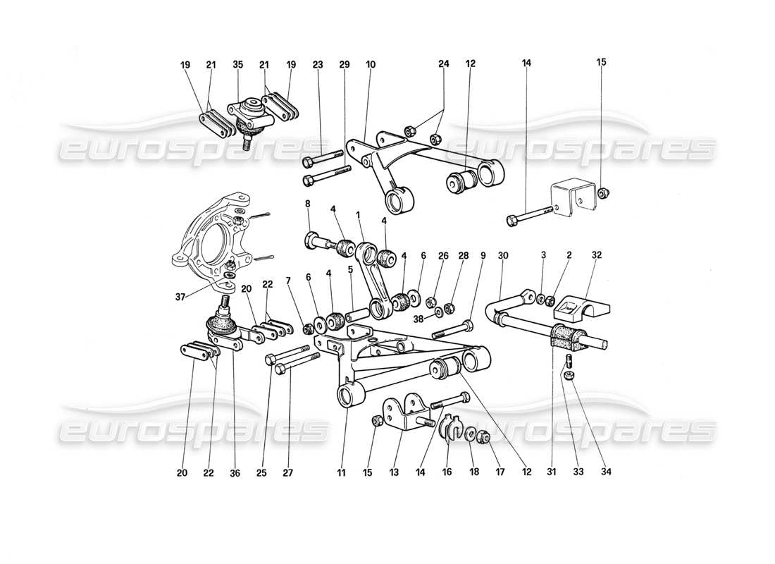 ferrari 288 gto f ront suspension - wishbones parts diagram