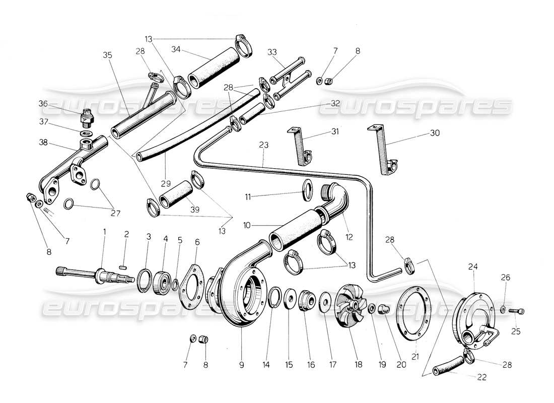 lamborghini countach 5000 s (1984) water pump and system parts diagram