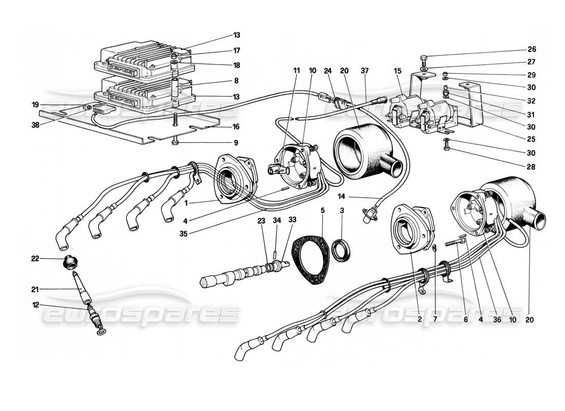 ferrari 208 turbo (1982) engine ignition parts diagram