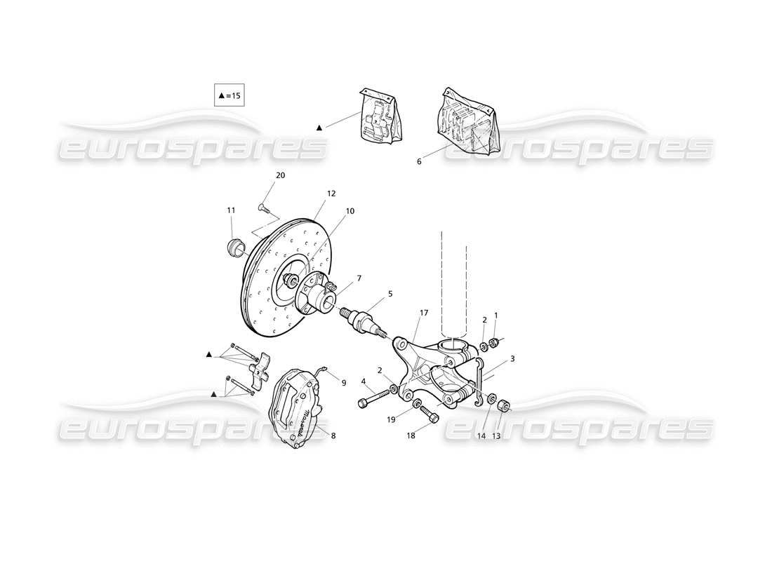 maserati qtp v6 evoluzione hubs and front brakes with a.b.s. parts diagram