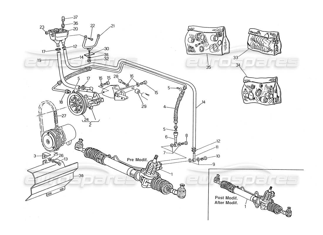 maserati 2.24v power steering system parts diagram