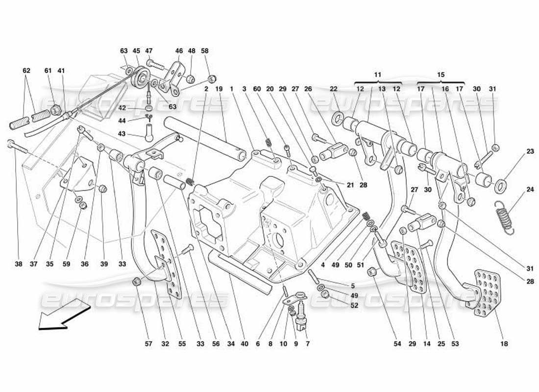 ferrari 550 barchetta pedals and accelerator control parts diagram