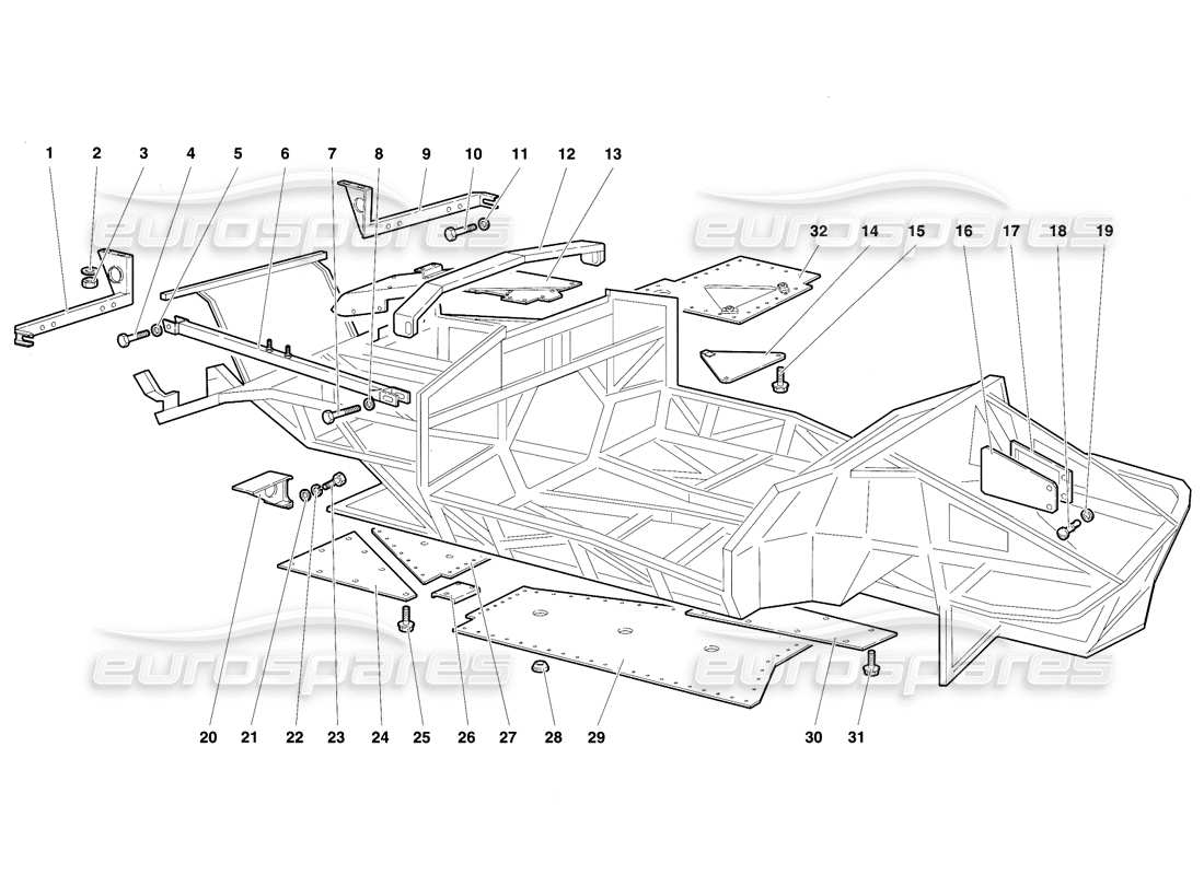 lamborghini diablo vt (1994) frame elements part diagram