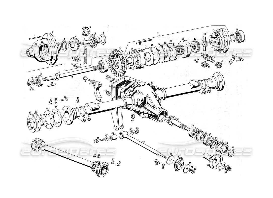 maserati indy 4.2 differential and propeller shafts part diagram
