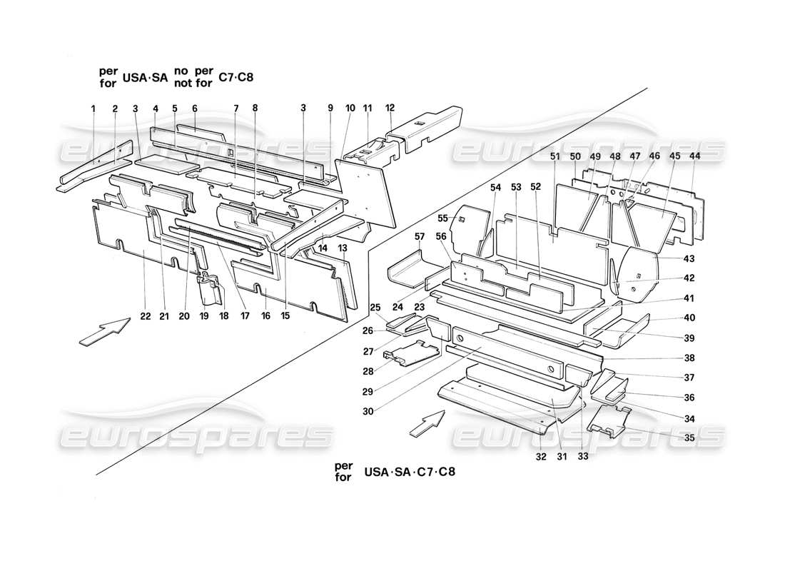 ferrari mondial 3.2 qv (1987) luggage and passenger compart, insulation - cabriolet part diagram