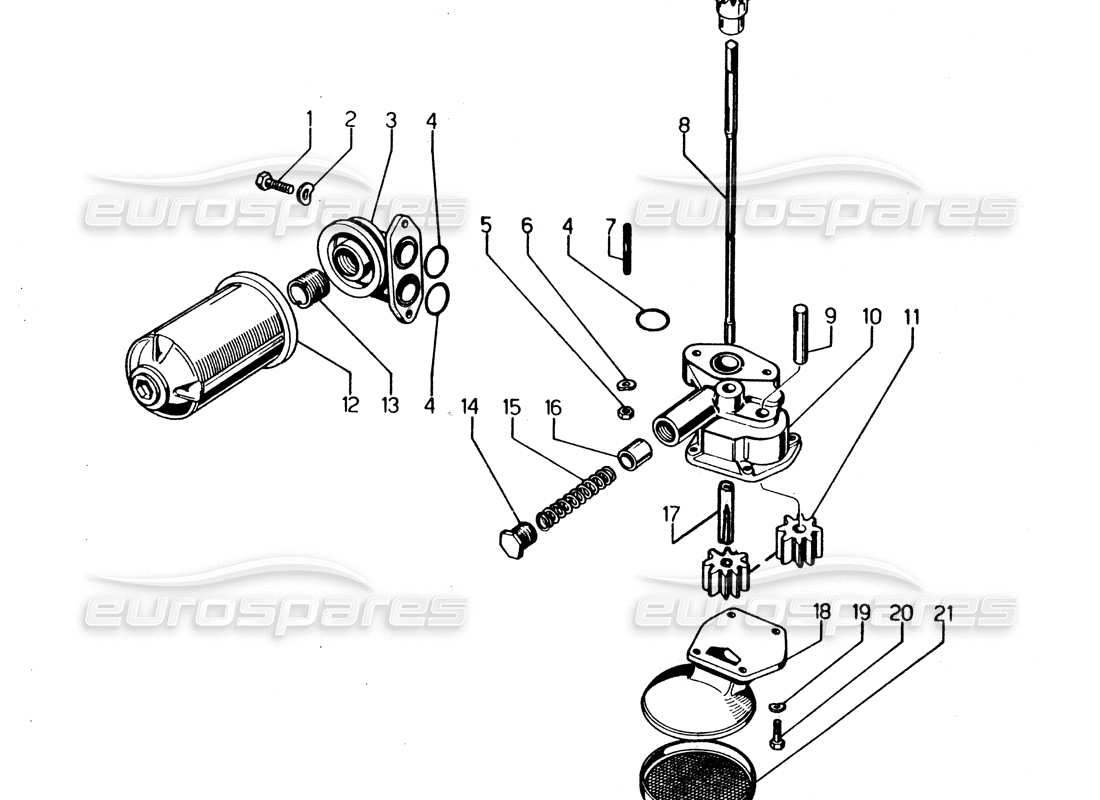 lamborghini urraco p250 / p250s oil pump parts diagram