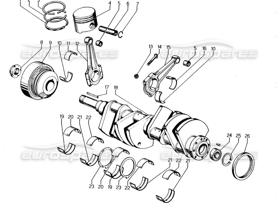 lamborghini urraco p250 / p250s crankshaft parts diagram