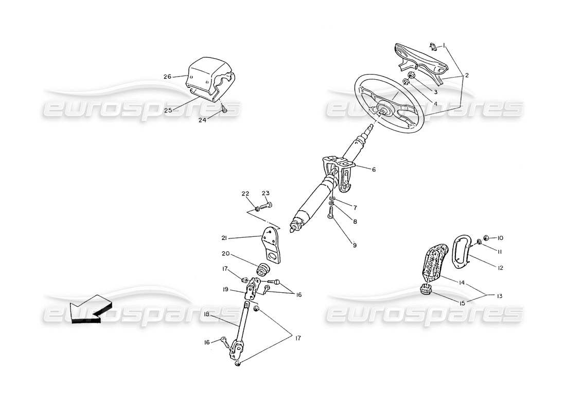 maserati ghibli 2.8 (non abs) steering column and steering wheel part diagram