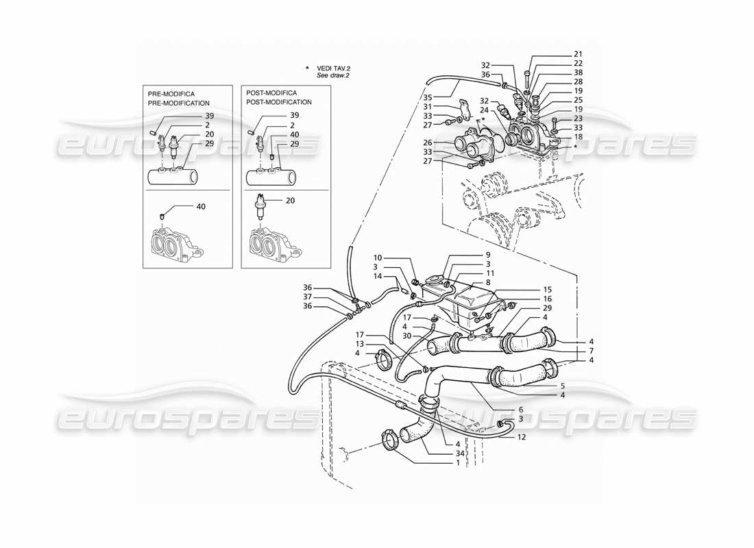 maserati ghibli 2.8 (abs) engine cooling pipes and thermostat part diagram