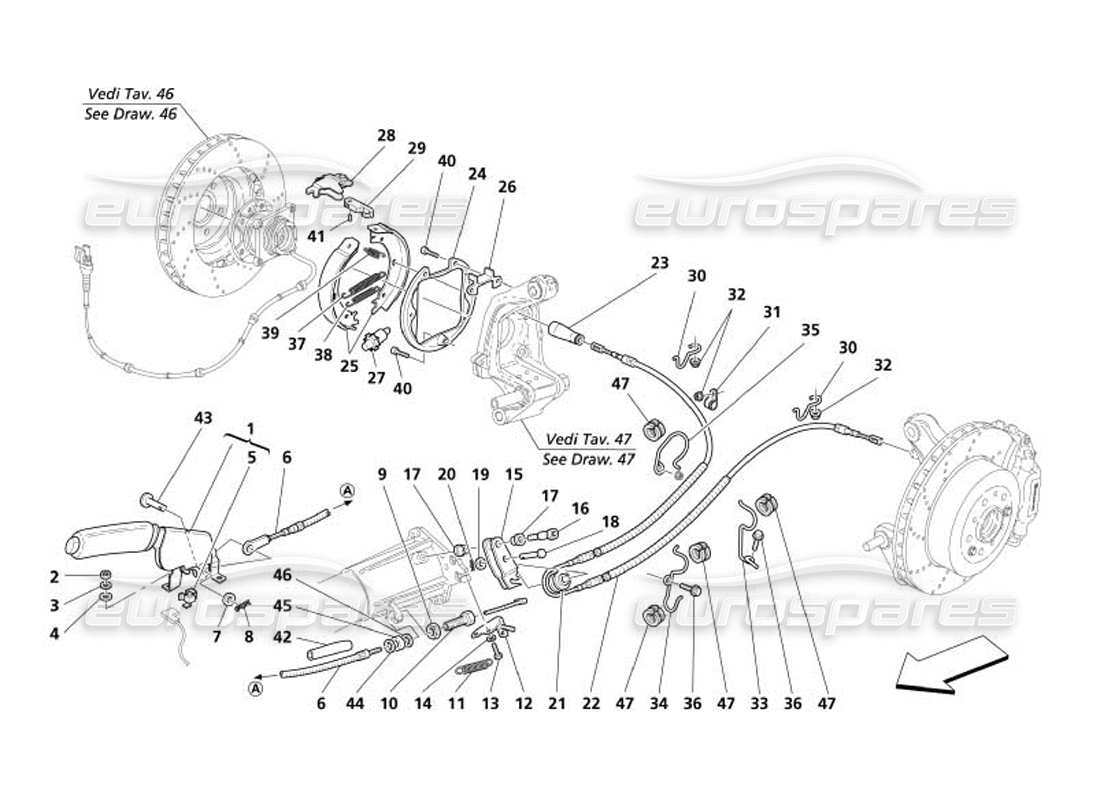 maserati 4200 spyder (2005) hand-brake control parts diagram